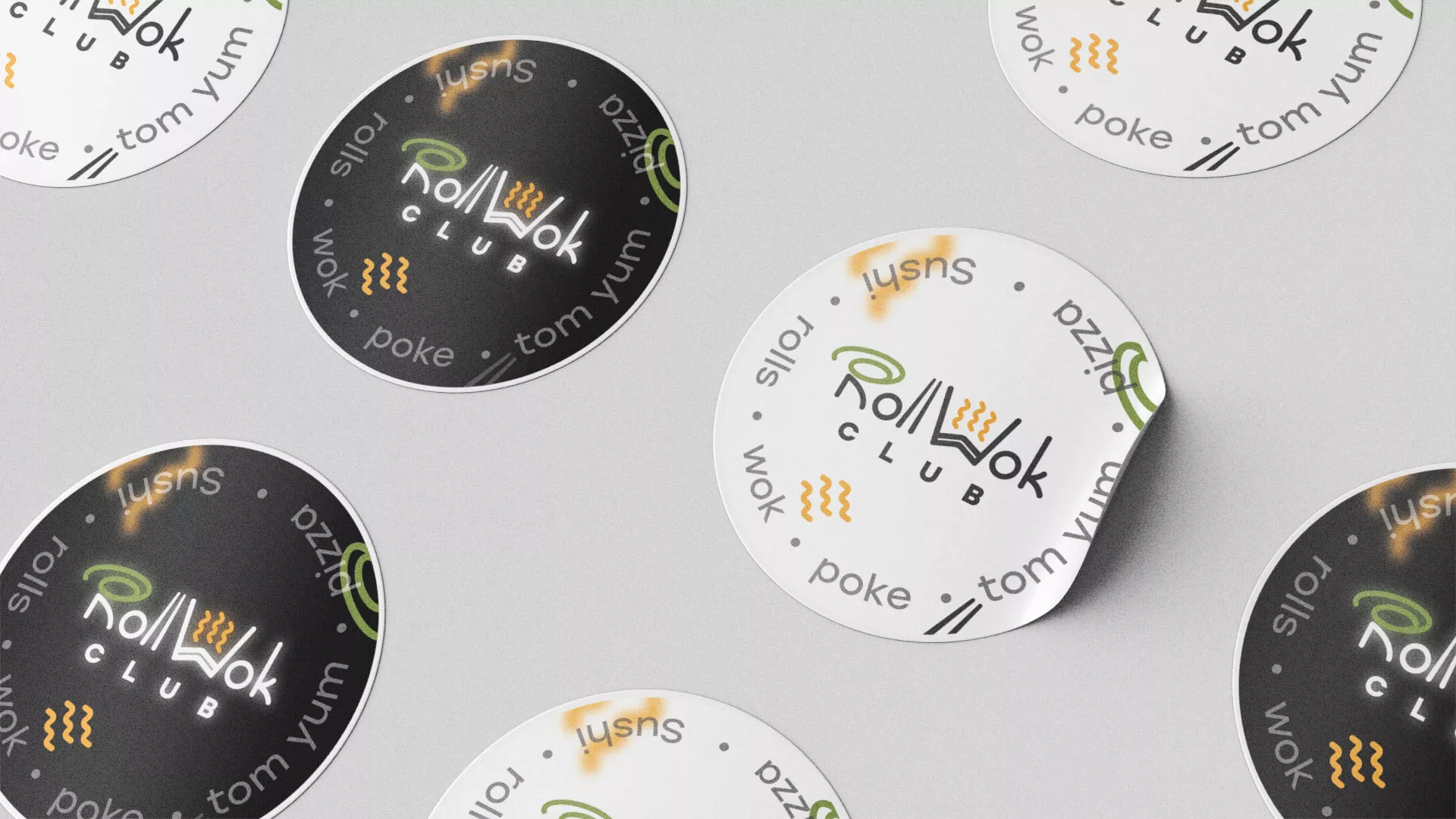 Разработка наклеек для суши-бара «Roll Wok Club» в Катайске